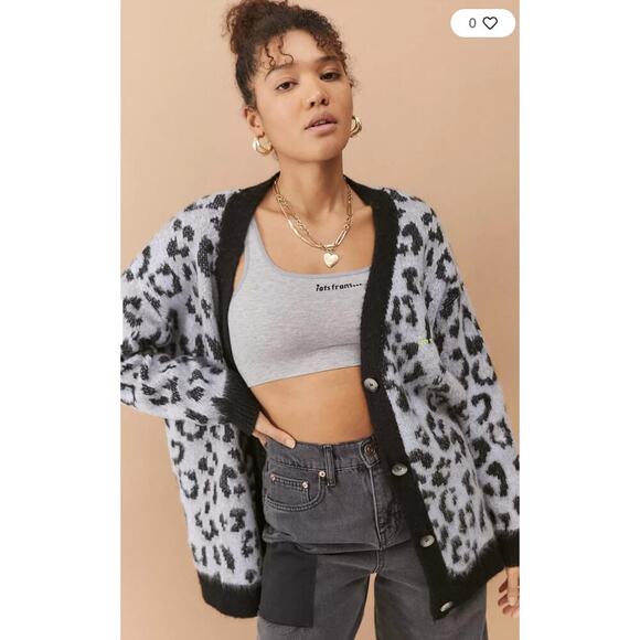 Urban Outfitters Animal Print Fuzzy Cardigan - Picture 1 of 4